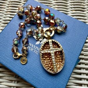 Waxing Poetic Amor Fati Cross Pendant Charm Necklace Brass and Sterling Silver